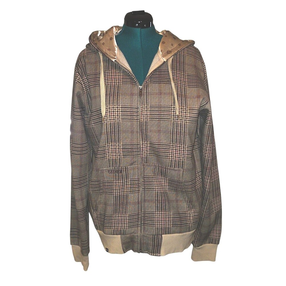 Ezekiel Plaid Full Zip Hoodie Heavyweight Fleece Jacket LG 2010s Y2K Core